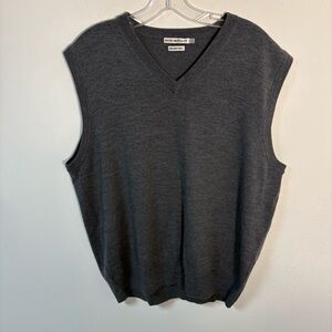 Peter Millar Men's Gray Sleeveless Sweater Vest Merino Wool V Neck Large